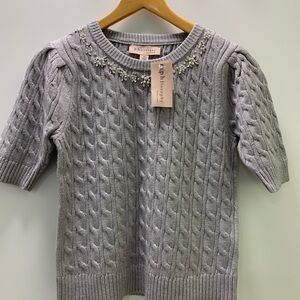 Philosophy Light Gray Embellished Cable Knit Sweater, size S, stretchy.